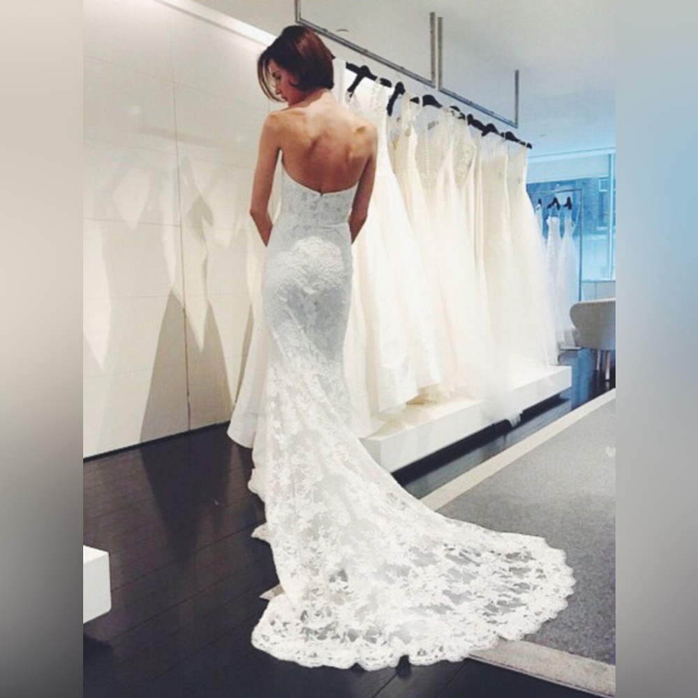 Amsale Amber Lace Strapless Wedding Gown
